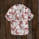 Herrenhemd mit Koi-Muster, weiß und rot, Kurzarm, Baumwolle, asiatisches Design, Freizeitmode.