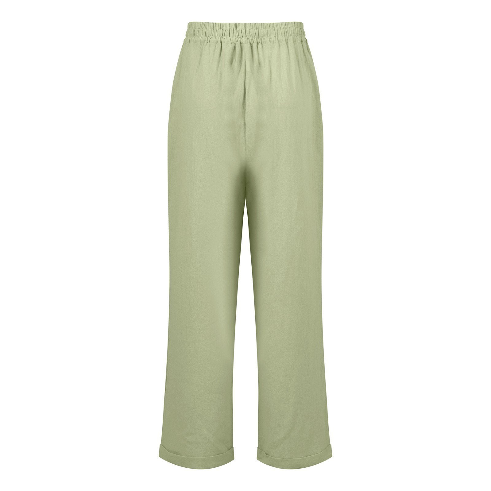 Grüne Damenhose mit elastischem Bund, aus leichtem Stoff. Ideal für Sommermode, bequem und stilvoll. Perfekt für Freizeit und Alltag.