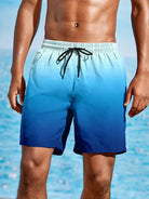 Herren Badeshorts blau-weiß Ombre, Kordelzug, Strandmode, Sommerbekleidung, schnelltrocknend.