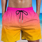 Bunte Herren-Badeshorts, pink-gelb, Strand, Sommermode, elastischer Bund, Kordelzug.