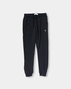 Schwarze Unisex-Jogginghose aus Baumwolle, elastischer Bund, Kordelzug, bequem und stylisch, ideal für Sport und Freizeit.