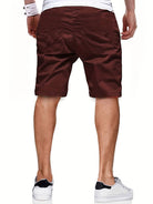 Rote Herren-Shorts, knielang, aus Baumwolle, lässiger Stil, Rückansicht, Sommermode.