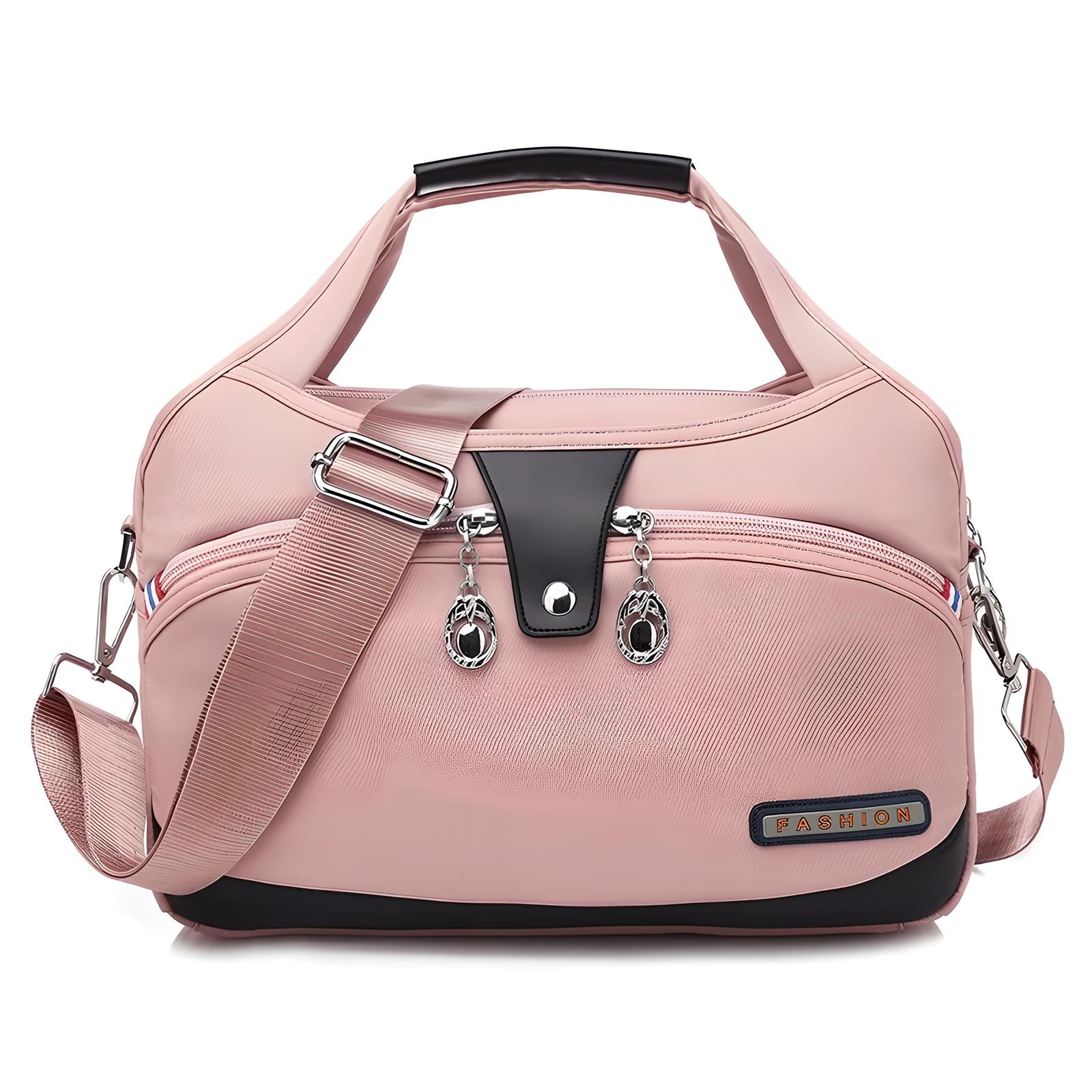 Rosa Damenhandtasche, Nylon, mit Schulterriemen, modisch, geräumig, Reißverschluss.