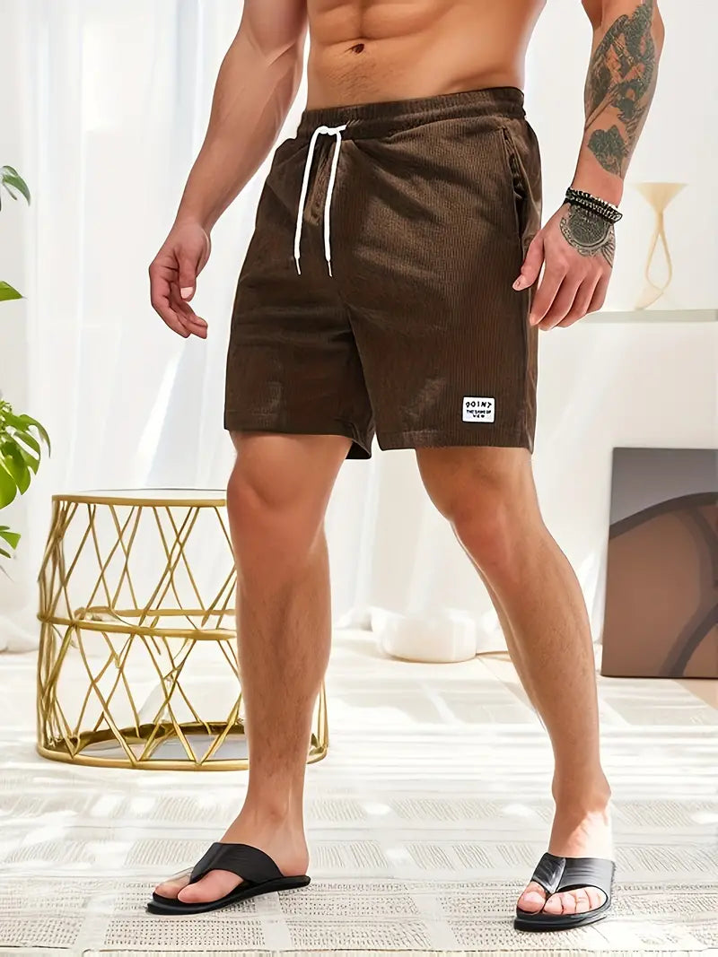 Braune Cord-Shorts für Herren mit Kordelzug, lässig, bequem, ideal für Sommermode.