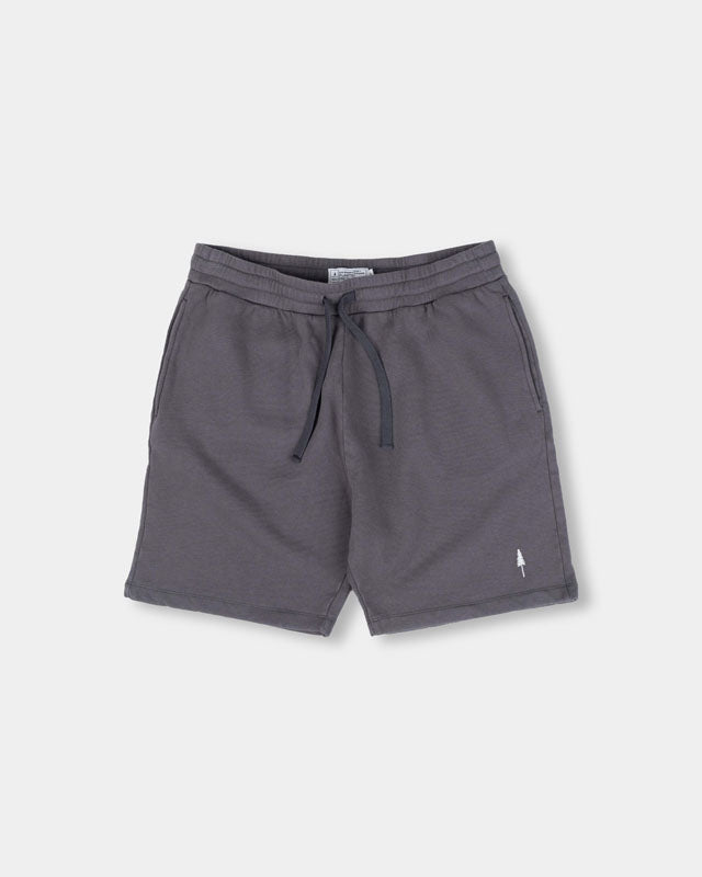 Anthrazitfarbene Unisex-Jogging-Shorts aus Bio-Baumwolle, ideal für Sport und Freizeit. Bequemer Schnitt, elastischer Bund, nachhaltige Mode.