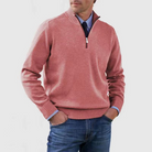 Herrenpullover mit Reißverschluss, rosa, aus Baumwolle, ideal für Herbstmode. Stilvoller Strickpullover, perfekt für Freizeit und Büro.