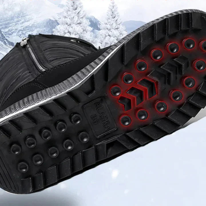 Schneestiefel mit rutschfester Sohle, ideal für Winterwanderungen. Robustes Design, isoliert, wasserdicht. Perfekt für Outdoor-Aktivitäten.