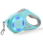 Blaue, ergonomische Hundeleine mit LED-Licht und automatischem Aufrollmechanismus. Ideal für Spaziergänge, langlebig und komfortabel.
