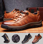 Herren-Lederschuhe in Braun, rutschfeste Sohle, ideal für Outdoor-Aktivitäten. Stilvoll, langlebig, bequem. Perfekt für Freizeit und Abenteuer.