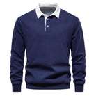 Herren-Pullover mit Polo-Kragen in Dunkelblau, ideal für Herbstmode. Hochwertige Baumwolle, perfekt für lässige und soziale Anlässe.