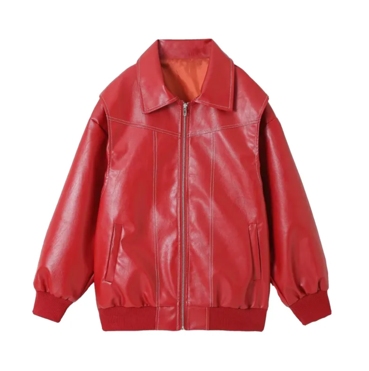 Rote Lederjacke für Damen, modisch und zeitlos. Perfekt für Herbst und Winter. Hochwertiges Material, ideal für trendbewusste Outfits.