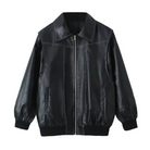 Schwarze Lederjacke mit Reißverschluss, klassischem Kragen und elastischen Bündchen. Perfekt für Herrenmode, stilvoll und zeitlos.
