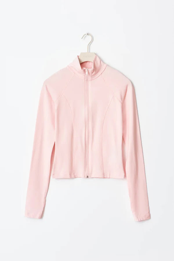 Damenjacke in Rosa, langärmelig mit Reißverschluss, ideal für Sport und Freizeit. Modische, bequeme Jacke aus leichtem Material.