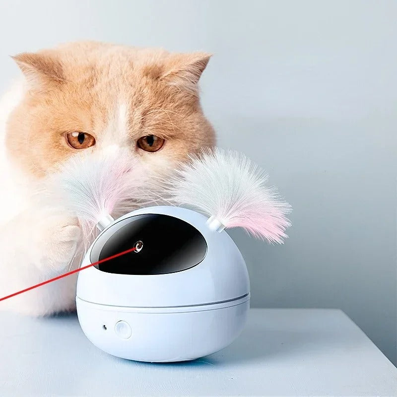 Katzenspielzeug mit Laser, weiß, interaktiv, mit Federn, für Haustiere, Unterhaltungsspielzeug.