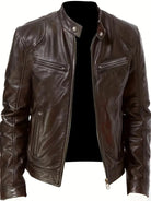 Hochwertige braune Lederjacke für Herren, stilvoll und zeitlos, ideal für Herbstmode. Perfekt kombinierbar mit Jeans und Stiefeln.