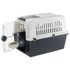 Transportbox für Haustiere, robust und sicher, ideal für Reisen. Belüftungsschlitze, Metalltür, integrierter Futterbehälter. Perfekt für Hunde und Katzen.