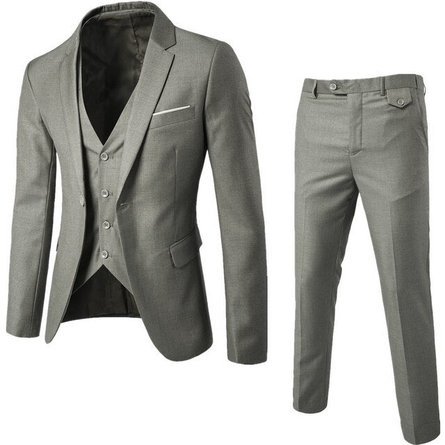 Eleganter grauer Herrenanzug mit Weste und Hose, ideal für formelle Anlässe. Hochwertiger Stoff, klassisches Design, perfekte Passform.