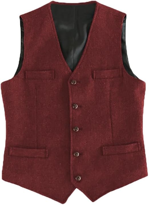 Rote Herrenweste aus Wolle, ärmellos, mit Knöpfen, elegantes Design, für formelle Anlässe.