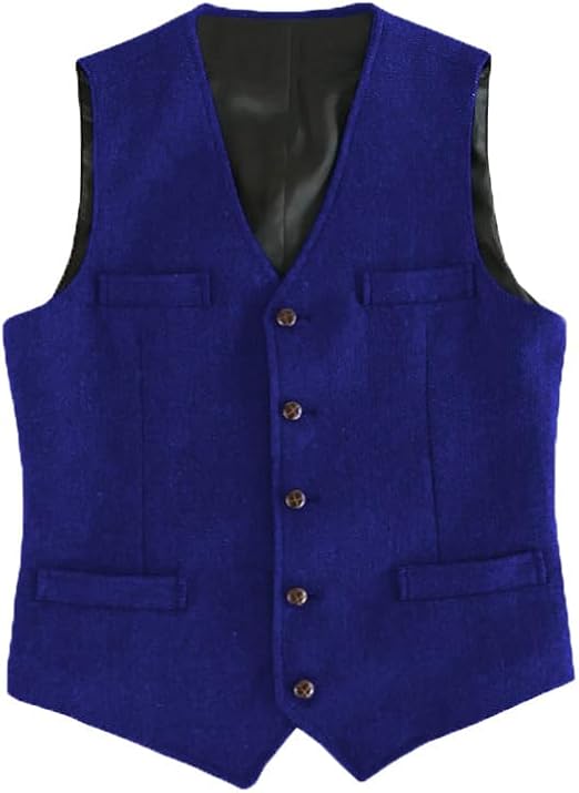 Blaue Herrenweste aus Wolle, ärmellos, mit Knöpfen, elegantes Design, formelle Kleidung.