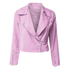 Damen Bikerjacke in Pastellrosa, aus Kunstleder mit asymmetrischem Reißverschluss. Modische Übergangsjacke, ideal für Frühling und Herbst.