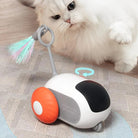 Interaktives Katzenspielzeug mit buntem Federanhänger und Rädern, ideal für aktive Katzen. Fördert Bewegung und Spielspaß im Innenbereich.