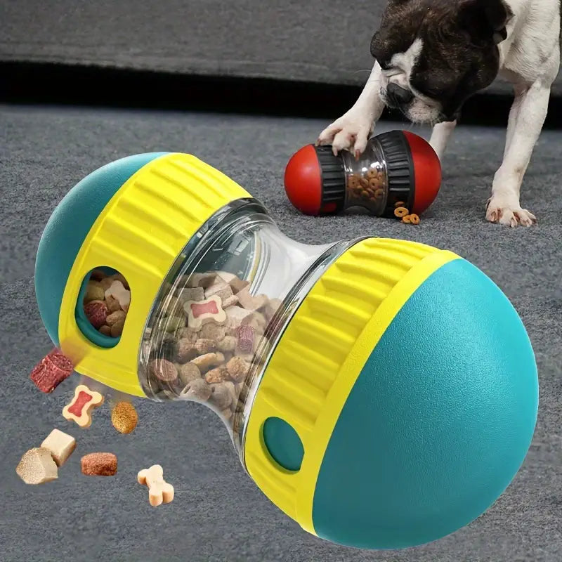 Interaktives Hundespielzeug mit Futterspender, robust und langlebig, fördert geistige Stimulation und langsames Fressen, ideal für kleine Hunde.