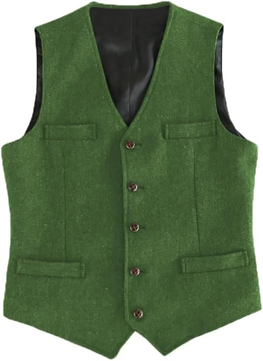 Grüne Herrenweste aus Wolle, klassisch, mit Knöpfen, für formelle Anlässe.