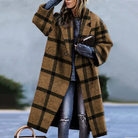 Damenmantel kariert, braun-schwarz, oversized, modisch, Herbst-Winter, warm, elegant, lässig, ideal für kühle Tage, trendiges Design.