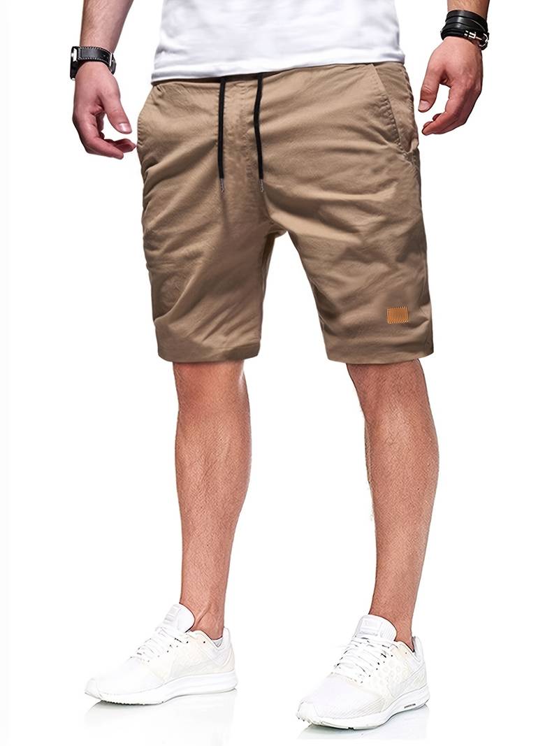 Beige Herren-Shorts, lässig, Baumwolle, mit Kordelzug, ideal für Sommermode, sportlich.
