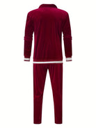 Roter Samt-Trainingsanzug für Herren, langärmelig, bequem, modisch, Freizeitkleidung.