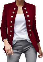 Eleganter roter Blazer mit goldenen Knöpfen, Damenmode, stilvoller Business-Look, ideal für Büro und Freizeit, modische Jacke, hochwertig.