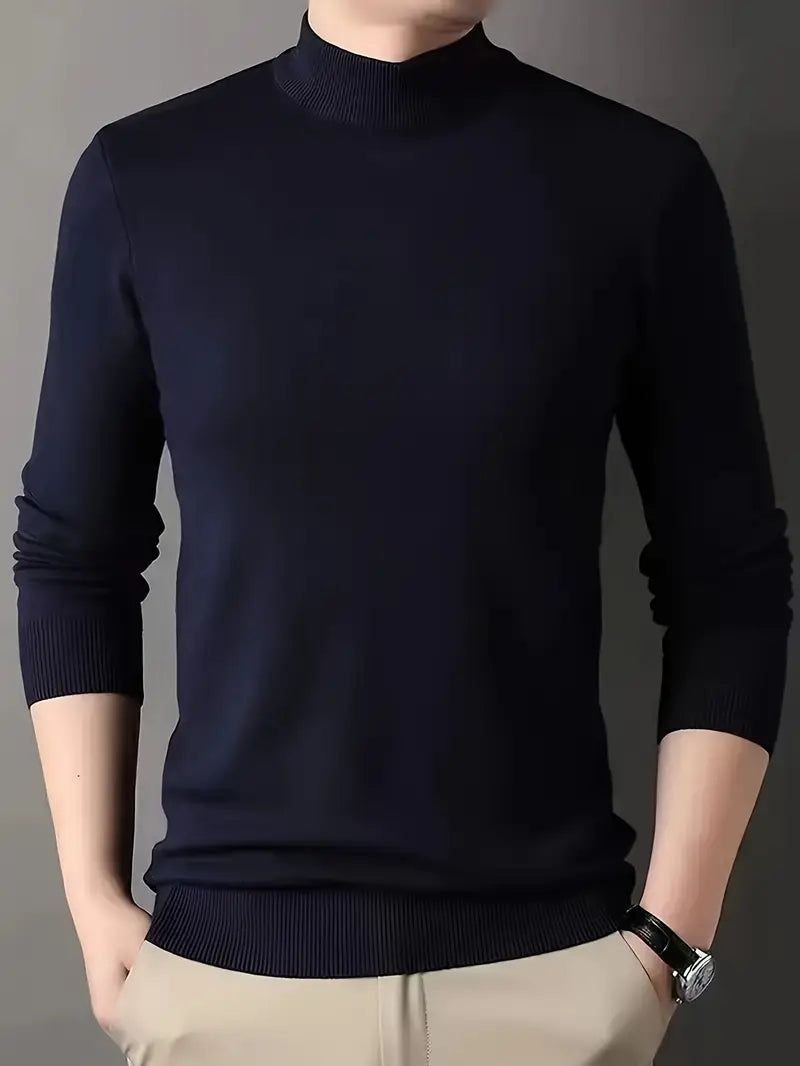 Eleganter Herrenpullover in Dunkelblau, Rollkragen, langärmelig. Perfekt für Herbstmode, stilvoll und vielseitig kombinierbar.