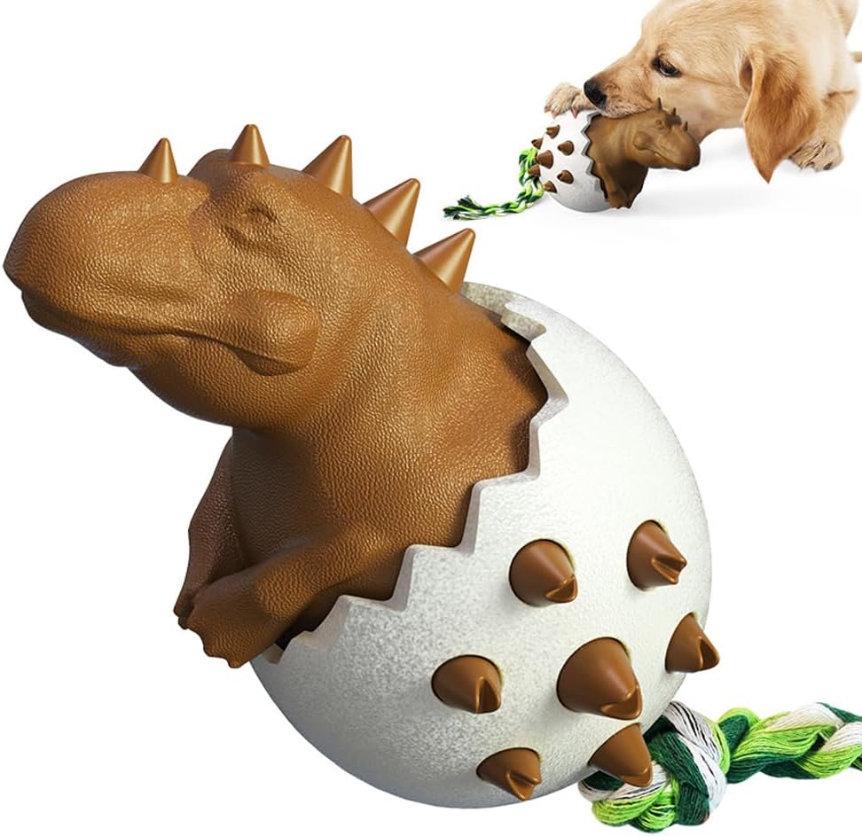Hundespielzeug Dinosaurier Ei mit Seil, robust und interaktiv, ideal für Welpen. Perfekt für Kauen und Spielen, langlebiges Design.