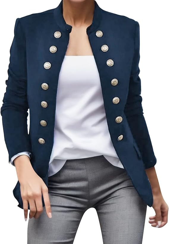 Damenblazer in Marineblau mit goldenen Knöpfen, elegantes Design, ideal für Business und Freizeit, modische Jacke, hochwertiger Stoff.