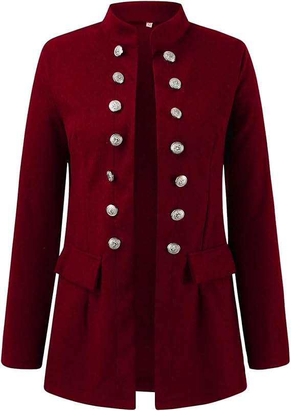 Eleganter roter Damenmantel mit Stehkragen und dekorativen Knöpfen. Perfekt für Herbstmode, stilvoll und zeitlos. Hochwertige Verarbeitung.