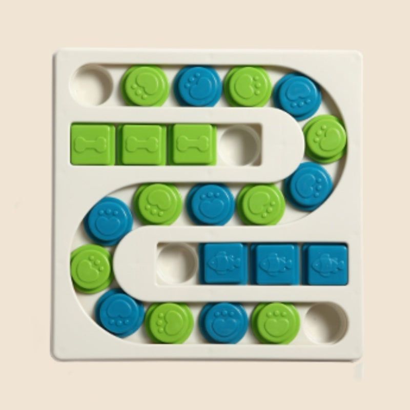 Interaktives Hundespielzeug, Puzzle aus Kunststoff, fördert mentale Stimulation, grün-blaue Farben, ideal für Hunde, Intelligenzspielzeug.