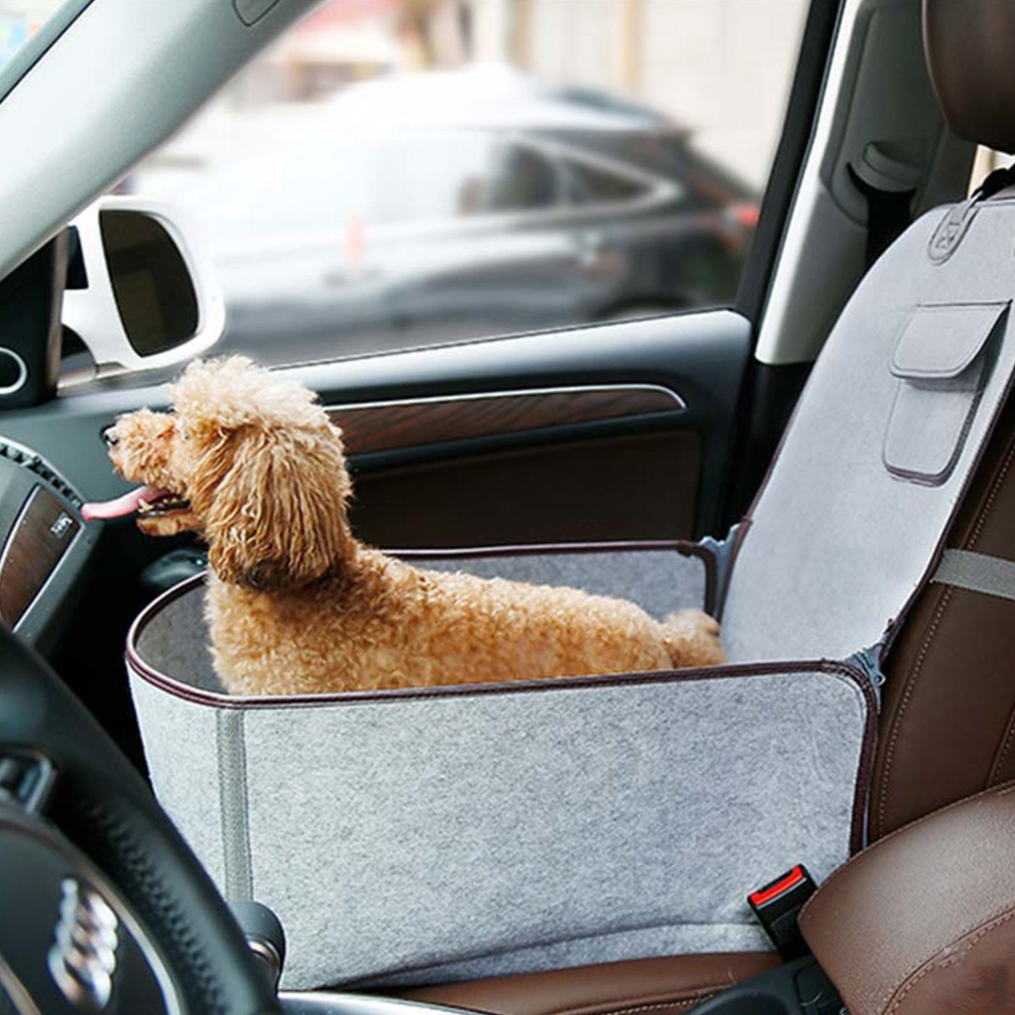 Filz-Hundesitzbezug für Autos, grau, schützt Sitze, ideal für Reisen mit Haustieren.