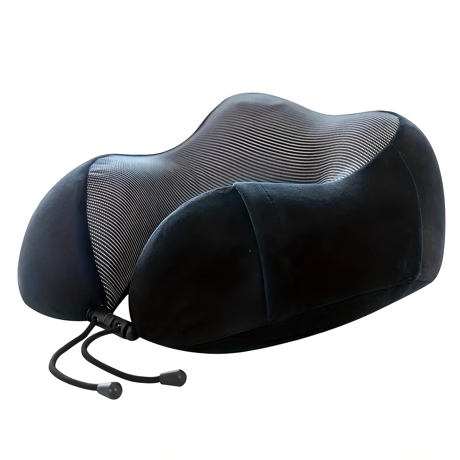 Schwarzes Nackenkissen aus Memory-Schaum, ergonomisch, ideal für Reisen und Entspannung.