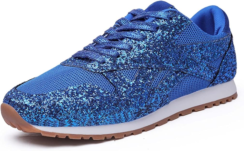 Blauer Glitzer-Sneaker mit Mesh-Obermaterial, rutschfester Gummisohle und sportlichem Design. Perfekt für modische Freizeit- und Sportaktivitäten.