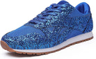 Blauer Glitzer-Sneaker mit Mesh-Obermaterial, rutschfester Gummisohle und sportlichem Design. Perfekt für modische Freizeit- und Sportaktivitäten.