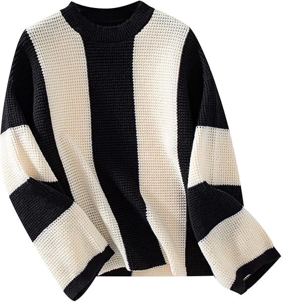 Schwarz-weißer Strickpullover mit breiten Streifen, lässigem Design und langen Ärmeln. Perfekt für Herbstmode und gemütliche Outfits.