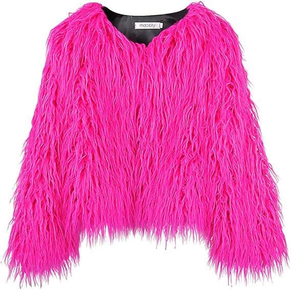 Fuchsia Kunstpelzjacke für Damen, modisch und auffällig. Perfekt für Herbst und Winter. Trendige Oberbekleidung, warm und stilvoll.