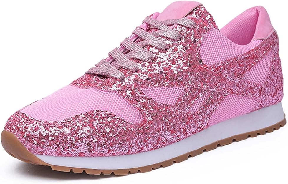 Rosa Glitzer-Sneaker für Damen, modisch und bequem, ideal für Freizeit und Sport. Trendige Turnschuhe mit rutschfester Sohle.
