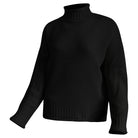 Schwarzer Strickpullover mit Rollkragen, Damenmode, warm und stilvoll, ideal für Herbst und Winter. Hochwertige Materialien, zeitloses Design.