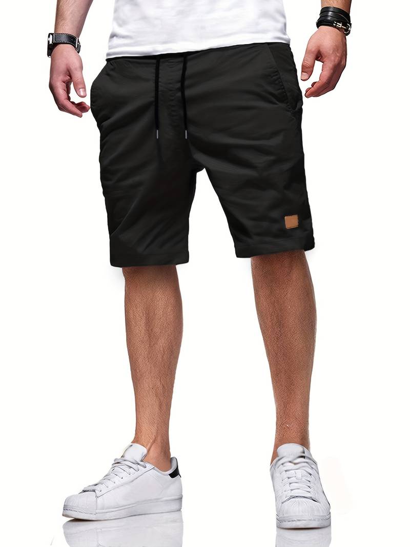 Herren schwarze Cargo-Shorts, Baumwolle, lässig, mit Taschen, Sommermode, knielang.