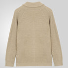 Beiger Strickpullover aus Wolle, langärmelig, mit geripptem Design. Perfekt für Herbstmode, warm und stilvoll. Ideal für Herren und Damen.