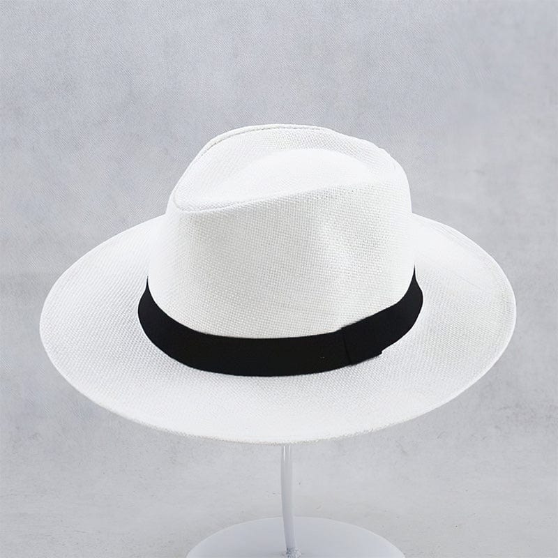 Weißer Panama-Hut mit schwarzem Band, elegantes Accessoire, Sommermode, Unisex-Hut.