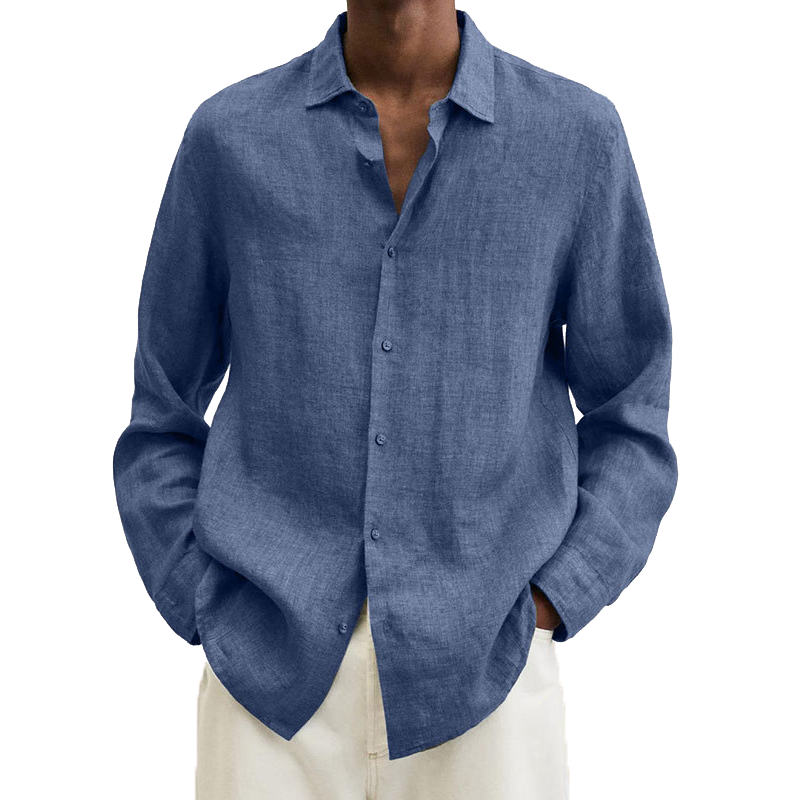 Herrenhemd aus Leinen in Blau, lässig und atmungsaktiv. Perfekt für Sommermode, Freizeitkleidung und stilvolle Outfits.