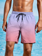 Herren Badeshorts, lila-rosa Farbverlauf, Kordelzug, Strandmode, Sommerbekleidung.