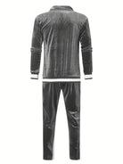 Grauer Samt-Trainingsanzug für Herren, langärmelig, modisch, bequem, Freizeitkleidung.